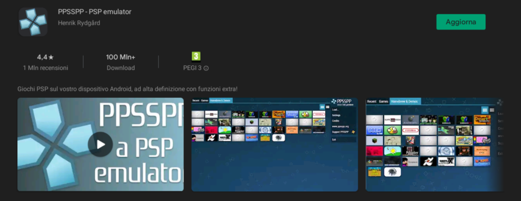 Schermata di PPSSPP dal Play Store